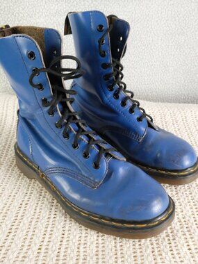 Vintage Doc Martins Boots Womens 8 Blue Mid Calf Lace Up Made In England UK 6